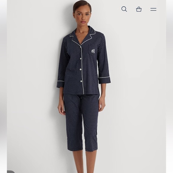 Ralph Lauren Other - Ralph Lauren Cotton Capri Sleep Set Small Navy Blue White Dots